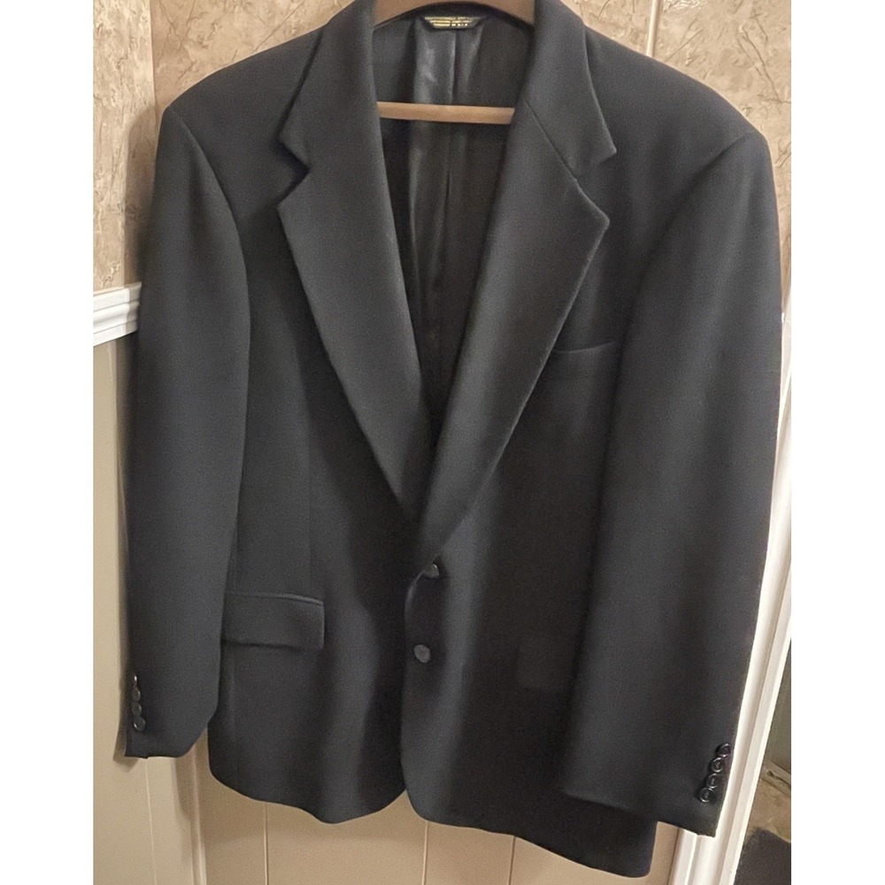 46 Pierre Cardin Mens Vintage‎ 2 Button Pure Wool Blazer Sport Coat Black